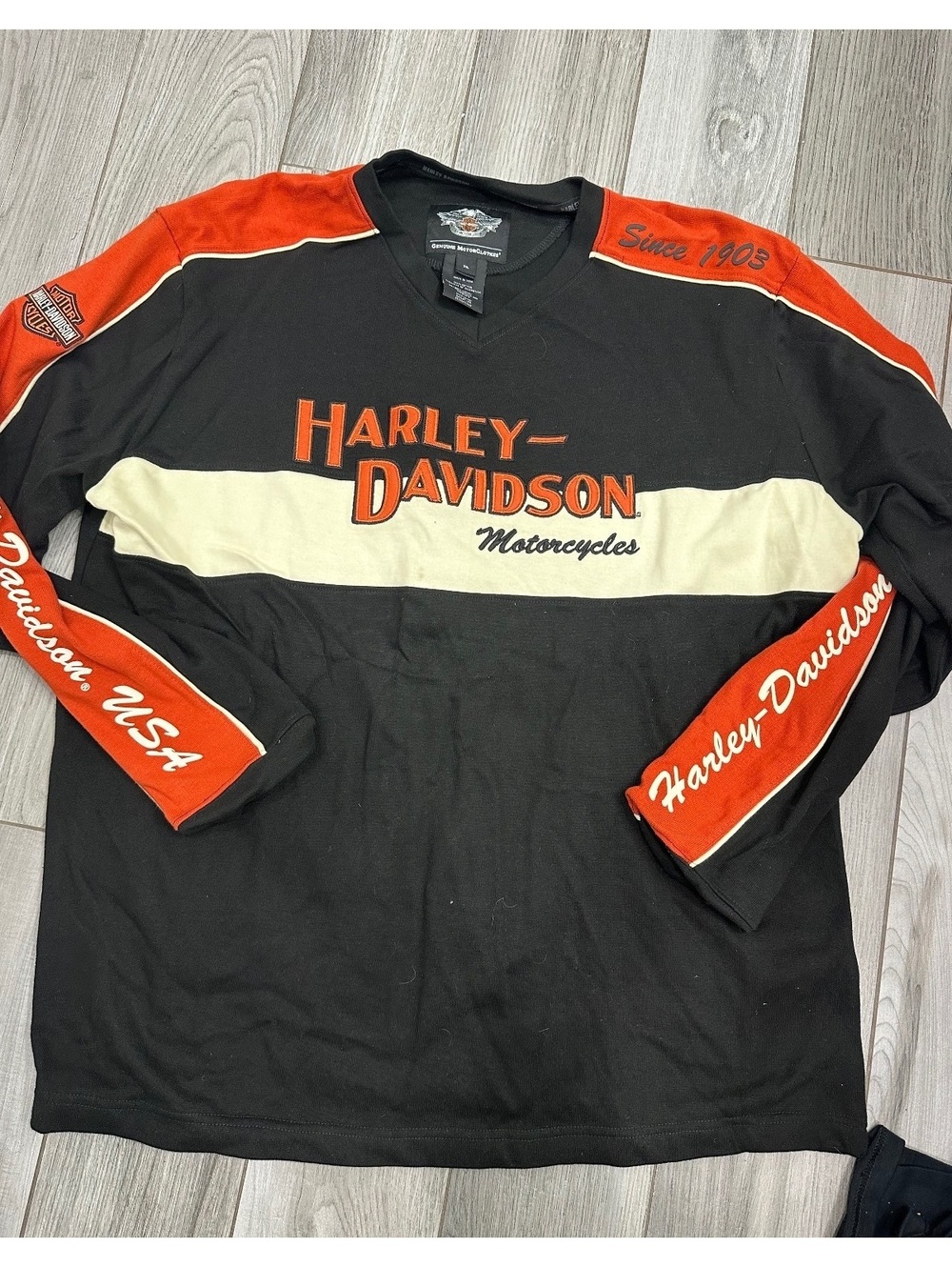 Harley-Davidson Men's Long Sleeve Cotton T-Shirt 2XL Black Orange